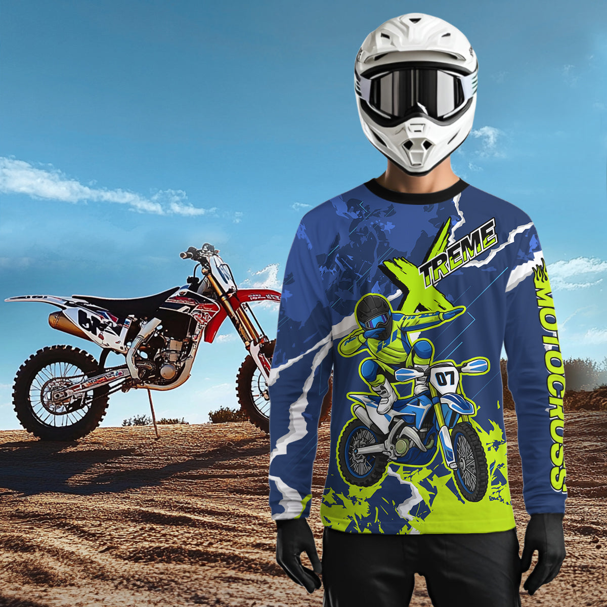 Lightning Motocross Jersey Custom Blue Dirt Bike Shirts Men Kid Women Off Road Jersey XM408