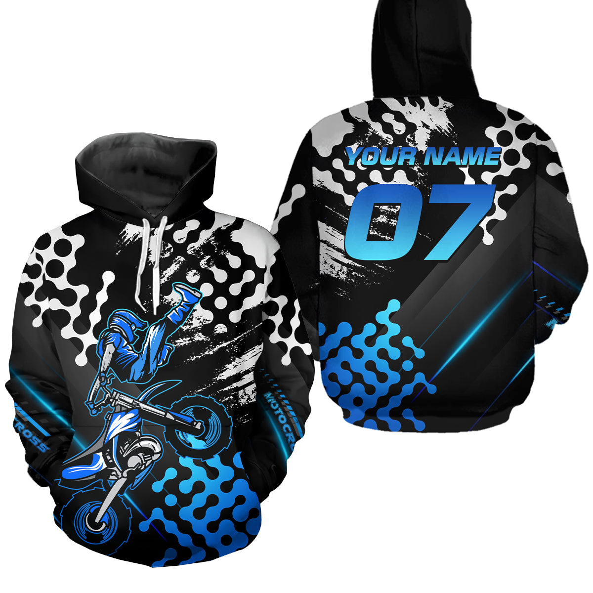 Custom Blue Motocross Hoodie for Men Women Adult Dirt Bike Racing Hoodie Shirt MH476