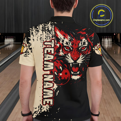Black&Red Tiger Bowling Shirts for Team Women Men Custom Bowling Polo & 1/4 Zip Shirt MBL185