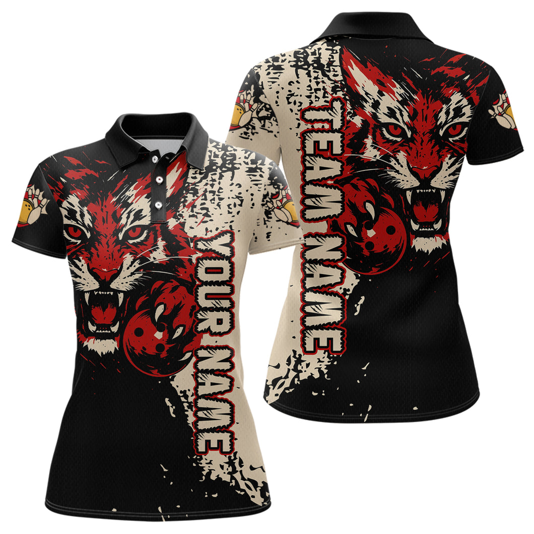 Black&Red Tiger Bowling Shirts for Team Women Men Custom Bowling Polo & 1/4 Zip Shirt MBL185
