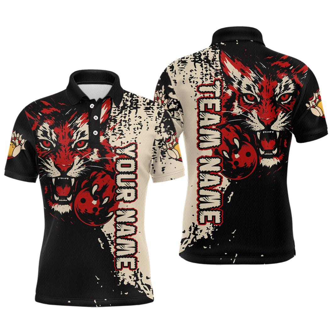 Black&Red Tiger Bowling Shirts for Team Women Men Custom Bowling Polo & 1/4 Zip Shirt MBL185