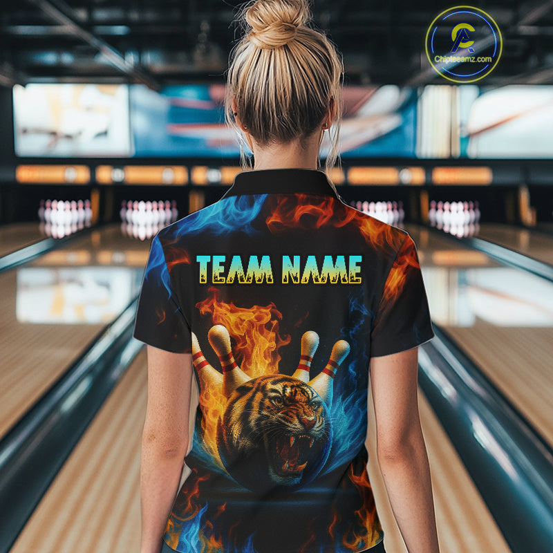 Flame Tiger Bowling Shirts for Team Men Women Custom Bowling Jersey Polo & 1/4 Zip MBL190