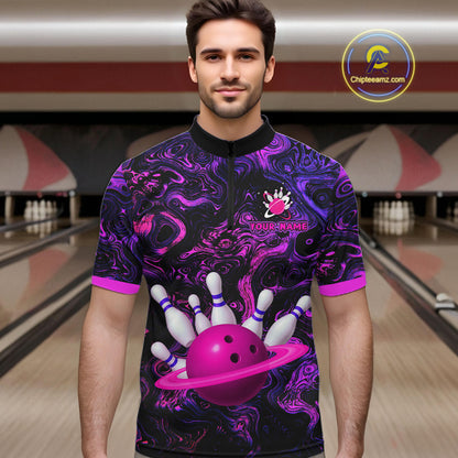 Purple Custom Bowling Shirts for Women Men Team Bowling Jersey Polo & 1/4 Zip Shirt MBL222
