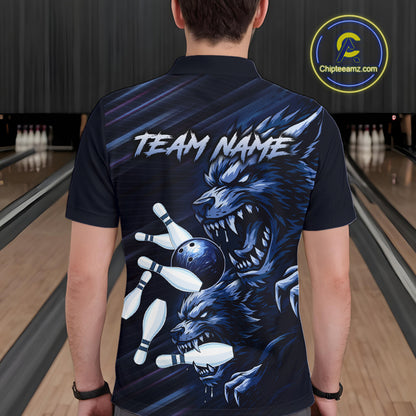 Wolf Bowling Shirts for Team Women Men Custom Blue Wolf Bowling Polo&1/4 Zip MBL192