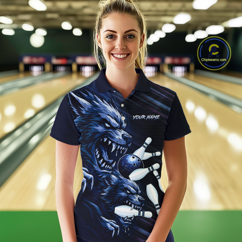 Wolf Bowling Shirts for Team Women Men Custom Blue Wolf Bowling Polo&1/4 Zip MBL192