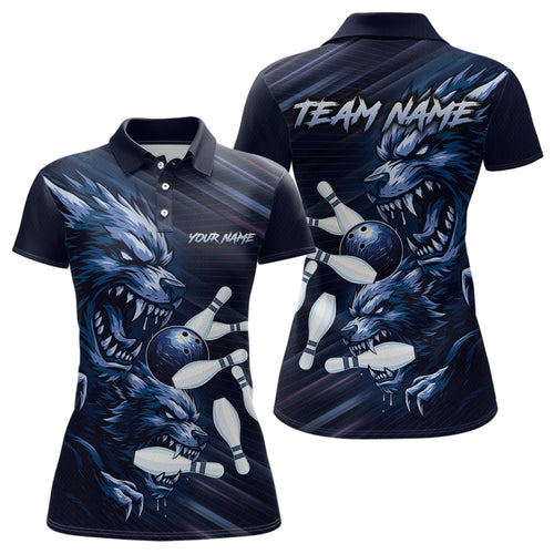 Wolf Bowling Shirts for Team Women Men Custom Blue Wolf Bowling Polo&1/4 Zip MBL192