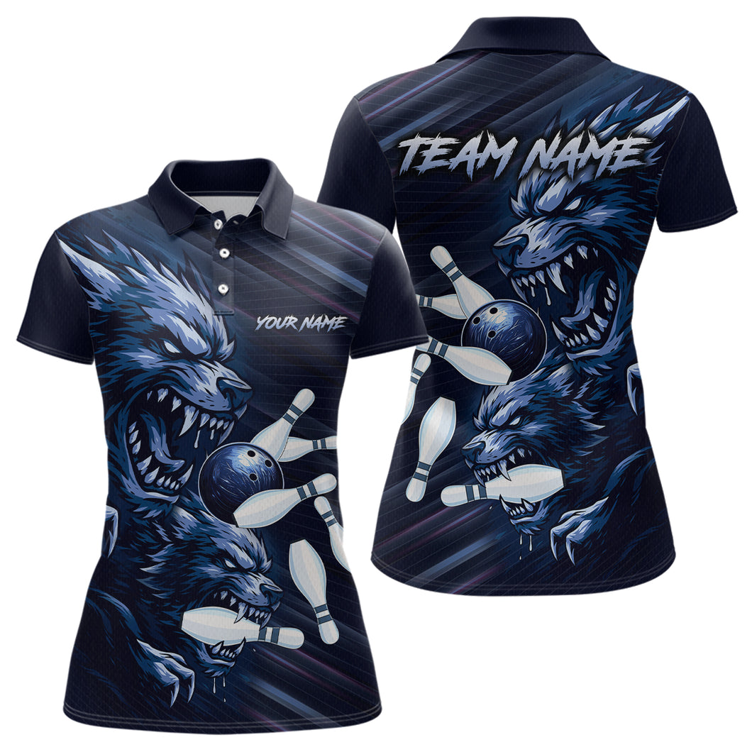 Wolf Bowling Shirts for Team Women Men Custom Blue Wolf Bowling Polo&1/4 Zip MBL192
