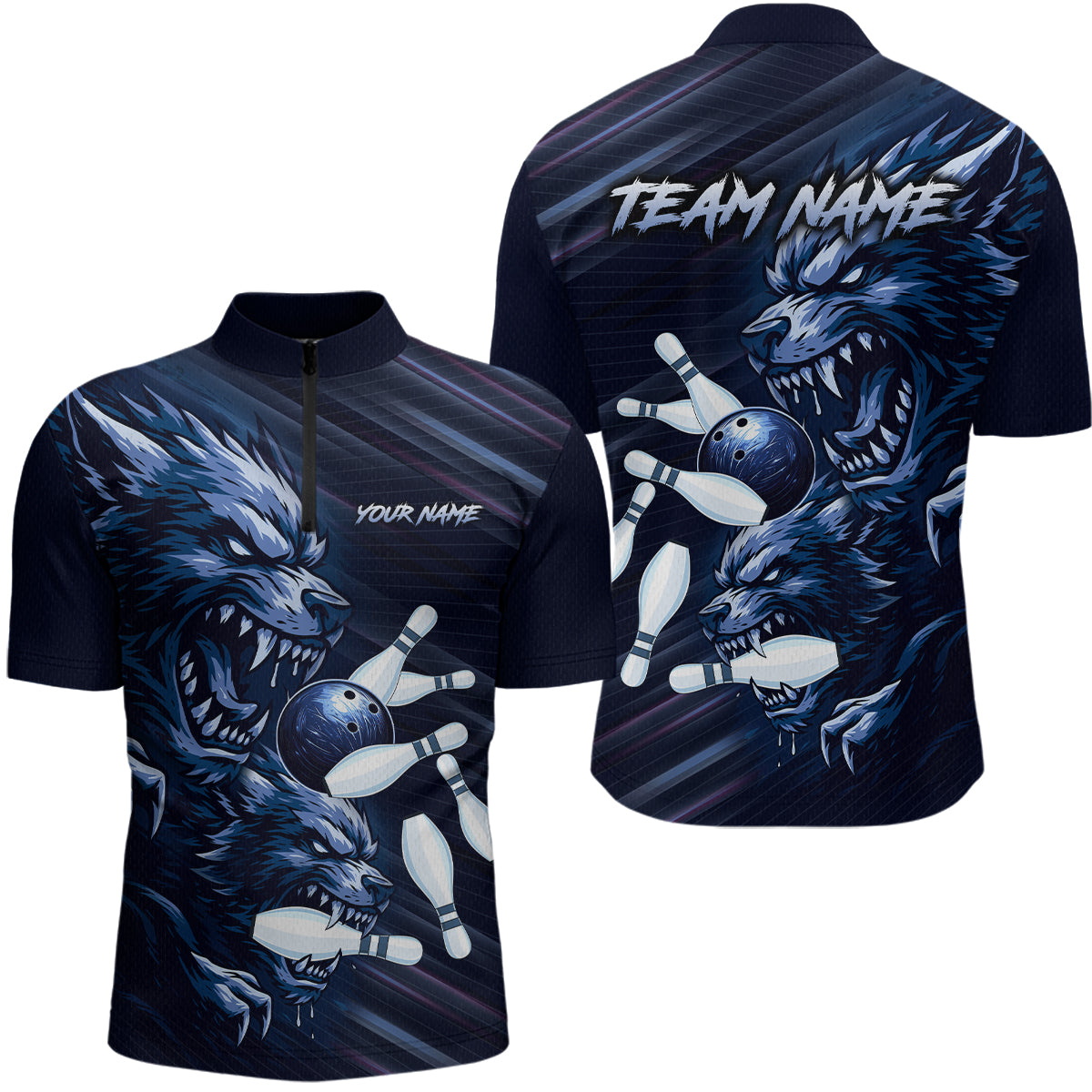 Wolf Bowling Shirts for Team Women Men Custom Blue Wolf Bowling Polo&1/4 Zip MBL192