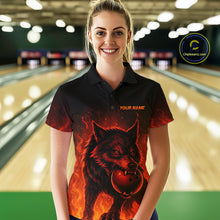 Load image into Gallery viewer, Flame Wolf Bowling Shirts for Team Women Men Custom Wolf Bowling Polo &amp; Quarter Zip MBL195