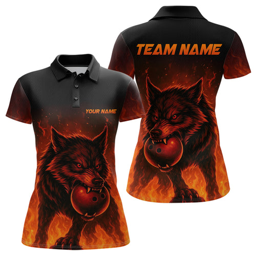 Flame Wolf Bowling Shirts for Team Women Men Custom Wolf Bowling Polo & Quarter Zip MBL195