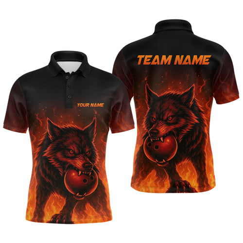 Flame Wolf Bowling Shirts for Team Women Men Custom Wolf Bowling Polo & Quarter Zip MBL195