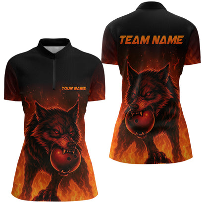 Flame Wolf Bowling Shirts for Team Women Men Custom Wolf Bowling Polo & Quarter Zip MBL195