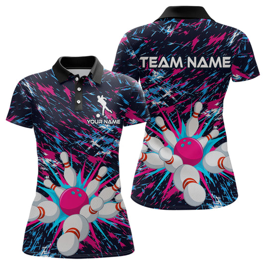 Pink and Purple Bowling Shirts for Team Women Men Bowling Polo and 1/4 Zip Shirt MBL229