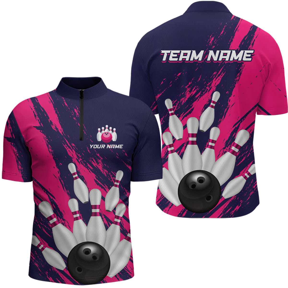 Custom Pink and Blue Bowling Shirts for Team Women Men Bowling Polo & 1/4 Zip MBL232