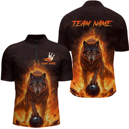 Flaming Wolf Bowling Shirts for Team Women Men Bowling Jersey Bowl Polo&1/4 Zip MBL237