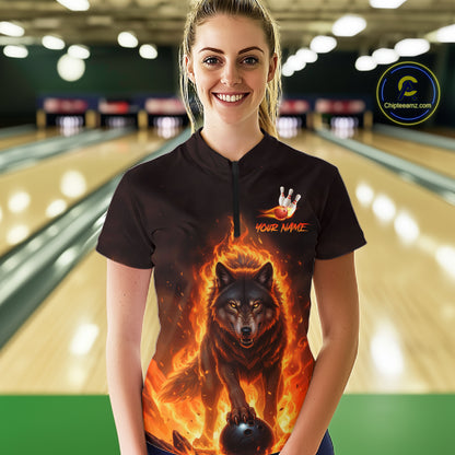 Flaming Wolf Bowling Shirts for Team Women Men Bowling Jersey Bowl Polo&1/4 Zip MBL237