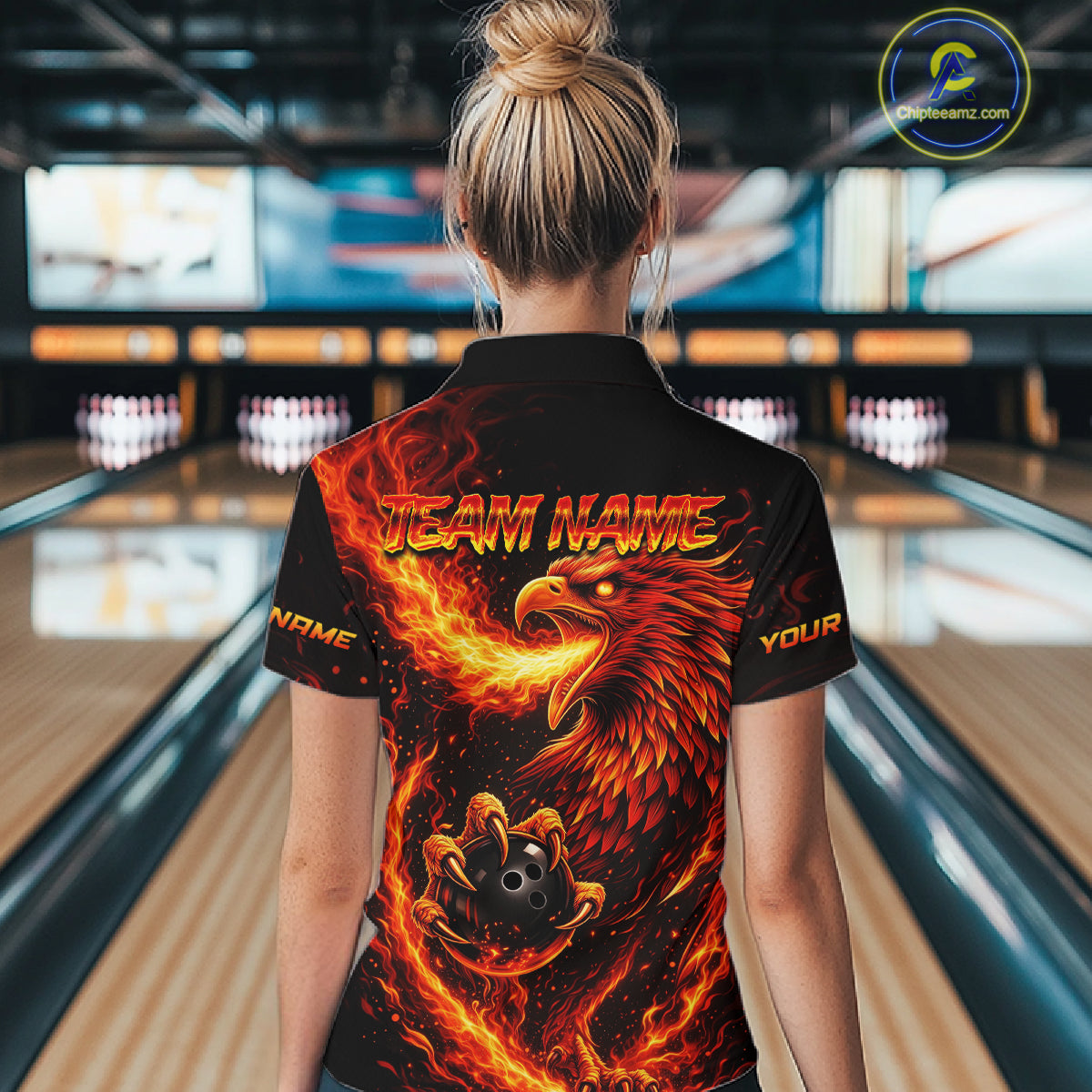 Flaming Eagle Bowling Shirts for Team Women Men Bowling Polo & 1/4 Zip Shirt Custom MBL243