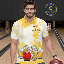 Load image into Gallery viewer, Beer Bowling Shirts Yellow for Team Women Men Custom Bowling Polo &amp; 1/4 Zip Shirt MBL245