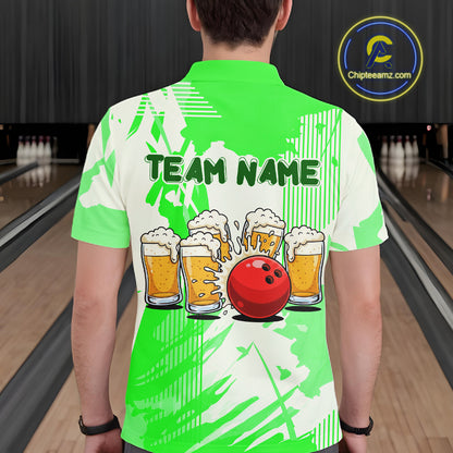 Beer Bowling Shirts Green for Team Women Men Custom Bowling Polo & 1/4 Zip Shirt MBL245