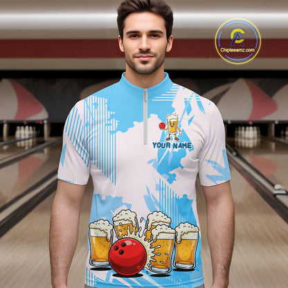 Beer Bowling Shirts Blue for Team Women Men Custom Bowling Polo & 1/4 Zip Shirt MBL245