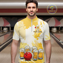 Load image into Gallery viewer, Beer Bowling Shirts Yellow for Team Women Men Custom Bowling Polo &amp; 1/4 Zip Shirt MBL245