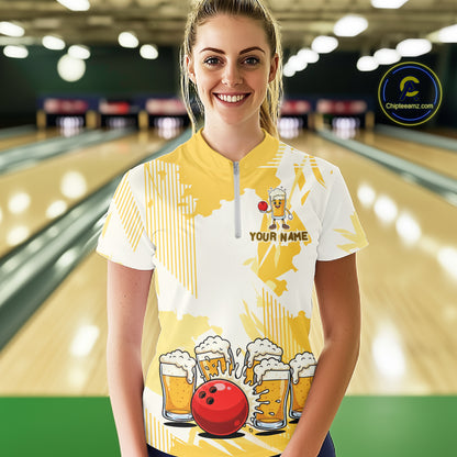 Beer Bowling Shirts Yellow for Team Women Men Custom Bowling Polo & 1/4 Zip Shirt MBL245