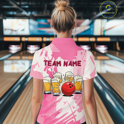 Beer Bowling Shirts Hot Pink for Team Women Men Custom Bowling Polo & 1/4 Zip Shirt MBL245