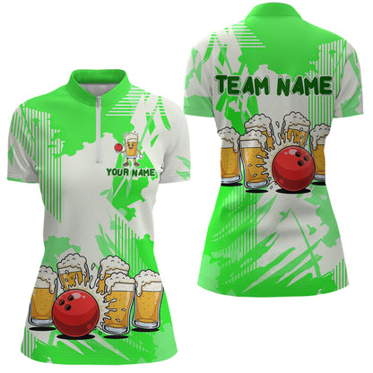 Beer Bowling Shirts Green for Team Women Men Custom Bowling Polo & 1/4 Zip Shirt MBL245