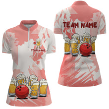 Load image into Gallery viewer, Beer Bowling Shirts Coral Pink for Team Women Men Custom Bowling Polo &amp; 1/4 Zip Shirt MBL245