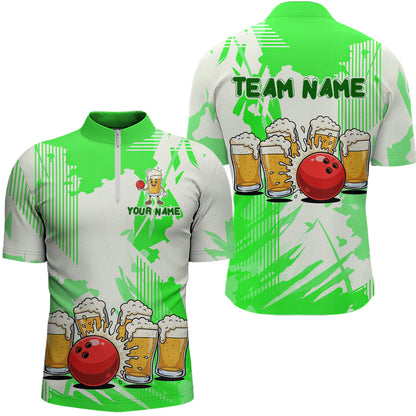 Beer Bowling Shirts Green for Team Women Men Custom Bowling Polo & 1/4 Zip Shirt MBL245