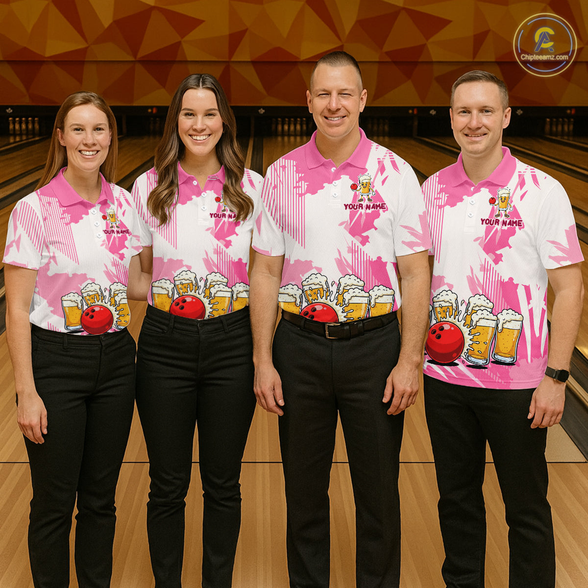 Beer Bowling Shirts Hot Pink for Team Women Men Custom Bowling Polo & 1/4 Zip Shirt MBL245