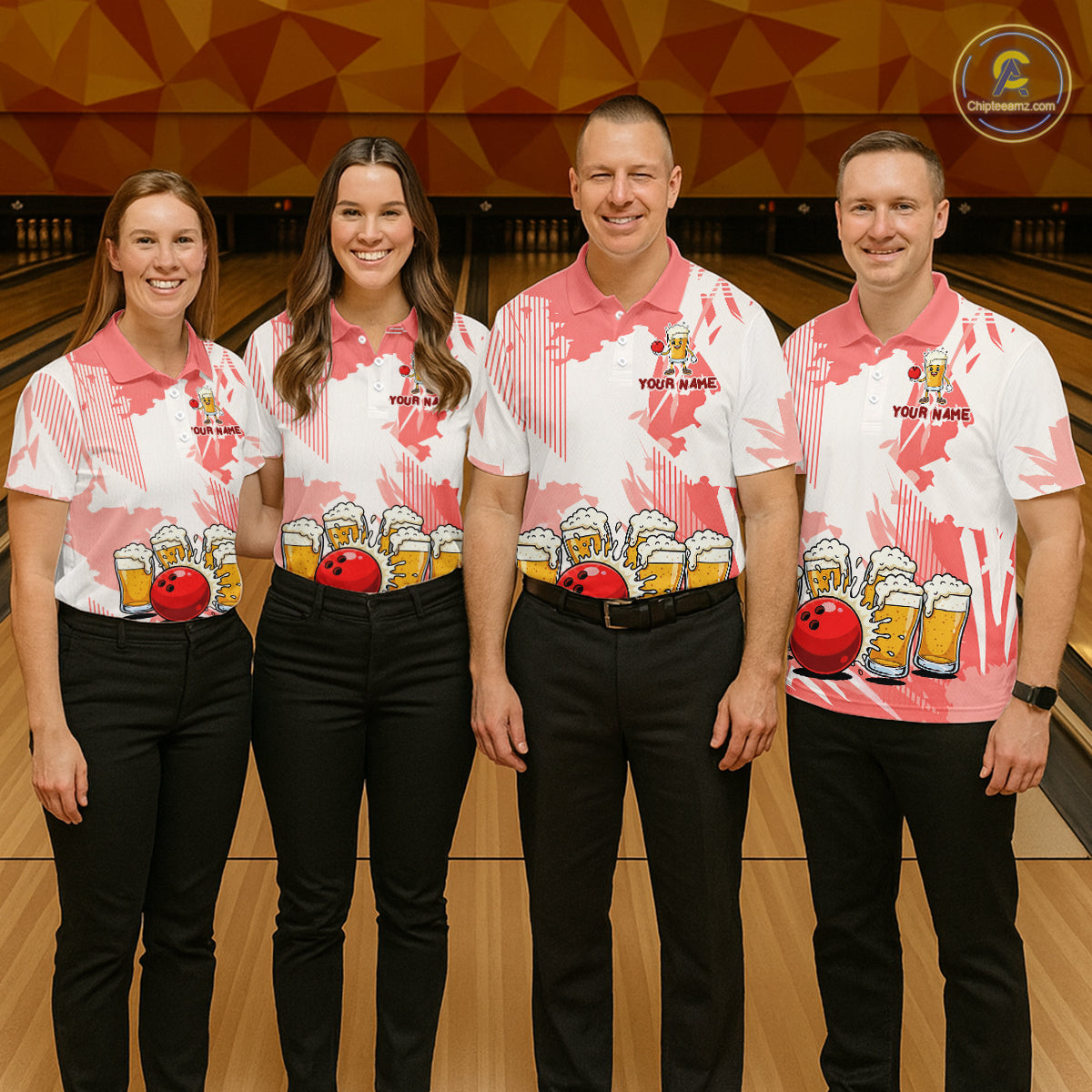 Beer Bowling Shirts Coral Pink for Team Women Men Custom Bowling Polo & 1/4 Zip Shirt MBL245