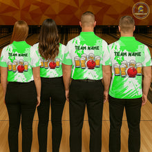 Load image into Gallery viewer, Beer Bowling Shirts Green for Team Women Men Custom Bowling Polo &amp; 1/4 Zip Shirt MBL245