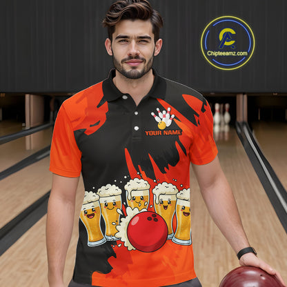 Funny Beer Bowling Shirts Orange for Women Men Team Bowling Polo & 1/4 Zip Shirts MBL251