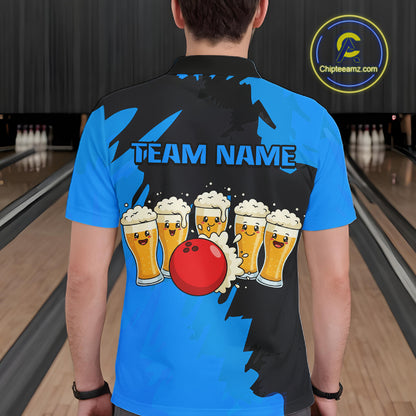 Funny Beer Bowling Shirts Blue for Women Men Team Bowling Polo & 1/4 Zip Shirts MBL251