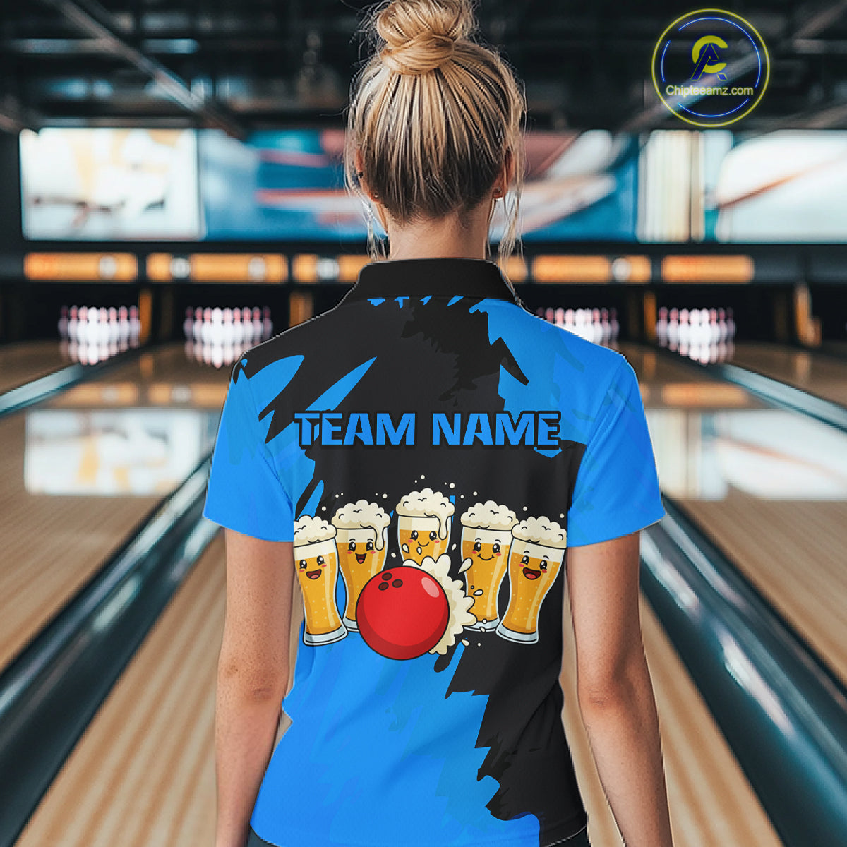 Funny Beer Bowling Shirts Blue for Women Men Team Bowling Polo & 1/4 Zip Shirts MBL251