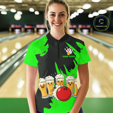Load image into Gallery viewer, Funny Beer Bowling Shirts Green for Women Men Team Bowling Polo &amp; 1/4 Zip Shirts MBL251