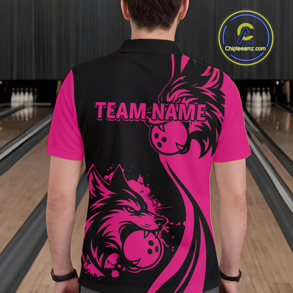 Pink Wolf Bowling Shirts for Team Men Women Custom Wolf Bowling Jerseys for Couples MBL197