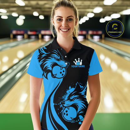 Blue Wolf Bowling Shirts for Team Men Women Custom Wolf Bowling Jerseys for Couples MBL197