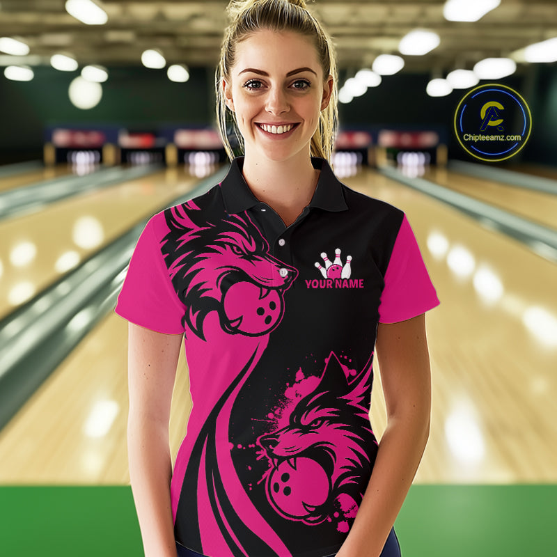 Pink Wolf Bowling Shirts for Team Men Women Custom Wolf Bowling Jerseys for Couples MBL197