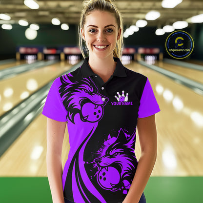 Purple Wolf Bowling Shirts for Team Men Women Custom Wolf Bowling Jerseys for Couples MBL197