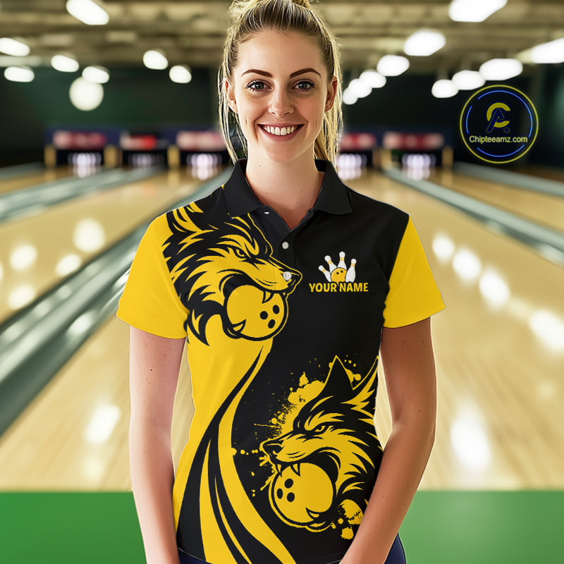 Yellow Wolf Bowling Shirts for Team Men Women Custom Wolf Bowling Jerseys for Couples MBL197
