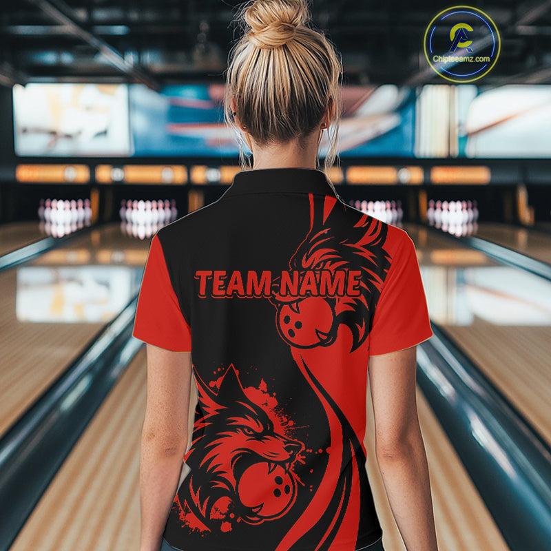 Red Wolf Bowling Shirts for Team Men Women Custom Wolf Bowling Jerseys for Couples MBL197