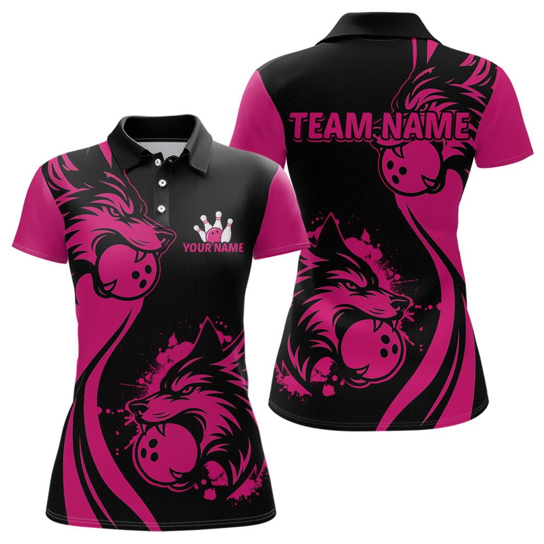 Pink Wolf Bowling Shirts for Team Men Women Custom Wolf Bowling Jerseys for Couples MBL197