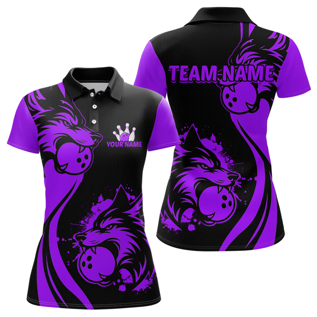 Purple Wolf Bowling Shirts for Team Men Women Custom Wolf Bowling Jerseys for Couples MBL197