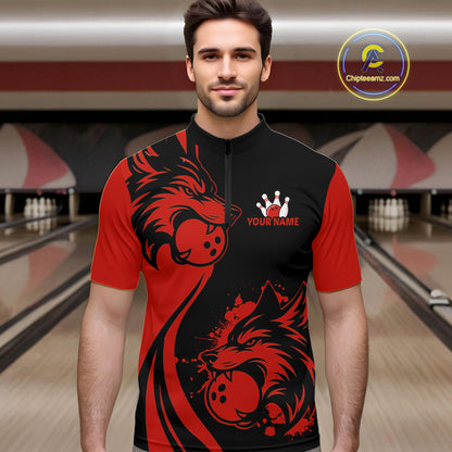 Red Wolf Bowling Shirts for Team Men Women Custom Wolf Bowling Jerseys for Couples MBL197