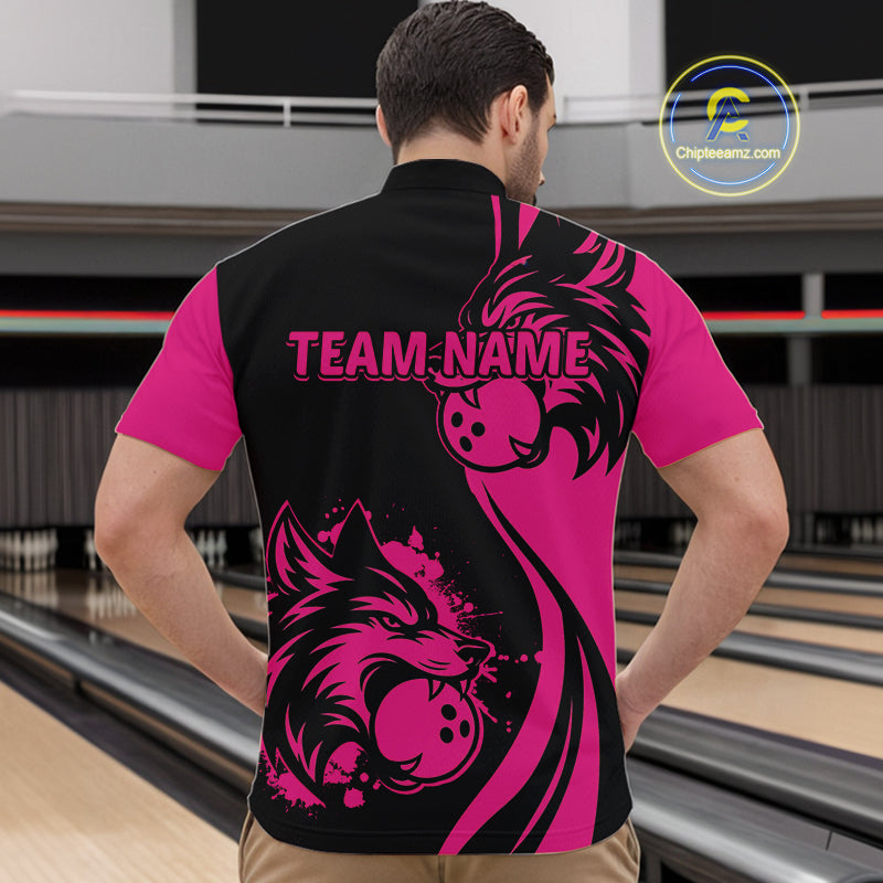 Pink Wolf Bowling Shirts for Team Men Women Custom Wolf Bowling Jerseys for Couples MBL197
