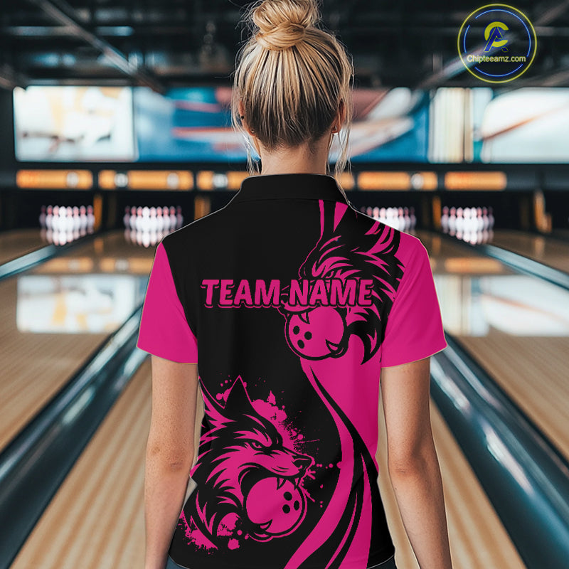 Pink Wolf Bowling Shirts for Team Men Women Custom Wolf Bowling Jerseys for Couples MBL197