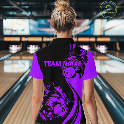Purple Wolf Bowling Shirts for Team Men Women Custom Wolf Bowling Jerseys for Couples MBL197