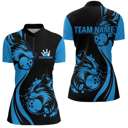 Blue Wolf Bowling Shirts for Team Men Women Custom Wolf Bowling Jerseys for Couples MBL197